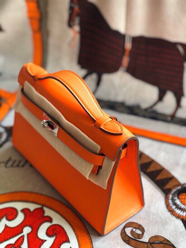 에르메스 미니 켈리백22 오렌지 은장 스위프트